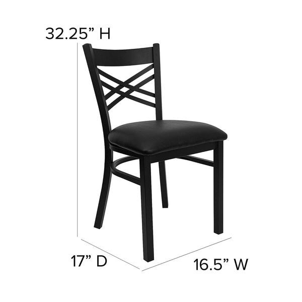 Black ''X'' Back Metal Restaurant Chair, Black Vinyl Seat, PK2