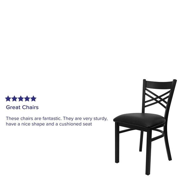 Black ''X'' Back Metal Restaurant Chair, Black Vinyl Seat, PK2
