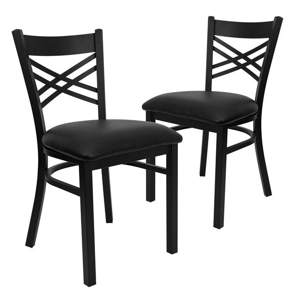 Black ''X'' Back Metal Restaurant Chair, Black Vinyl Seat, PK2