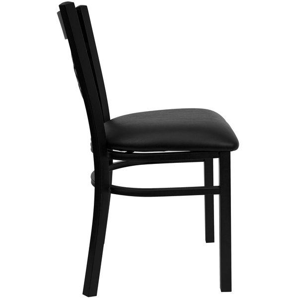 Black ''X'' Back Metal Restaurant Chair, Black Vinyl Seat, PK2