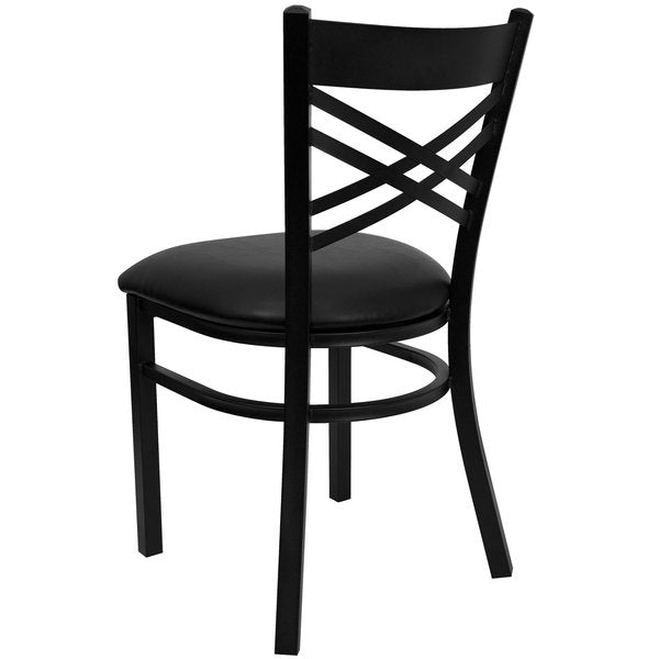 Black ''X'' Back Metal Restaurant Chair, Black Vinyl Seat, PK2