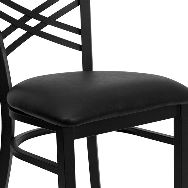 Black ''X'' Back Metal Restaurant Chair, Black Vinyl Seat, PK2