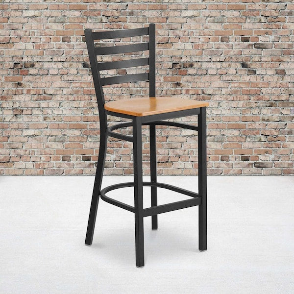 Black Ladder Stool-Nat Seat