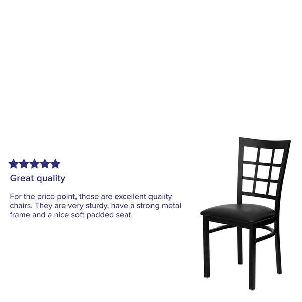 Black Window Back Metal Restaurant Chair, Black Vinyl Seat, PK2