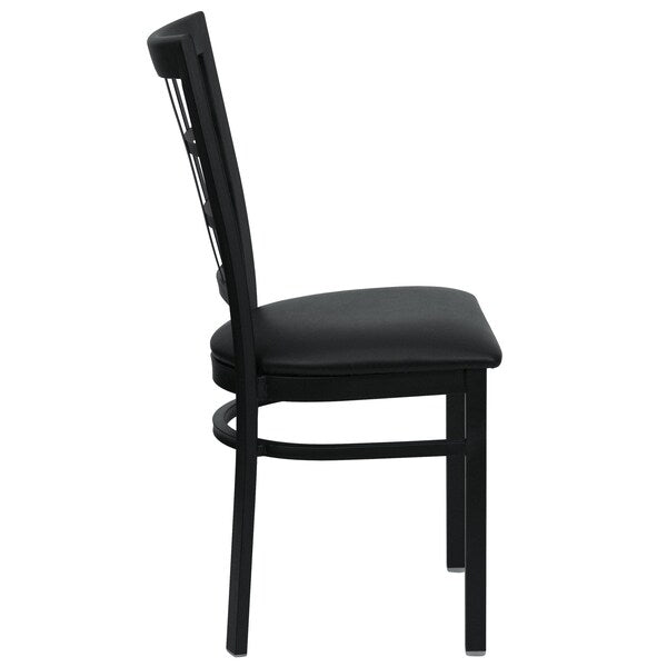 Black Window Back Metal Restaurant Chair, Black Vinyl Seat, PK2