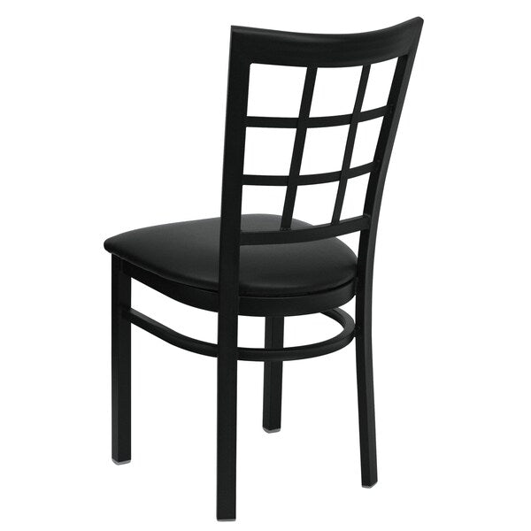 Black Window Back Metal Restaurant Chair, Black Vinyl Seat, PK2