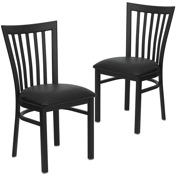 Black School House Back Metal Restaurant Chair, Black Vinyl Seat, PK2