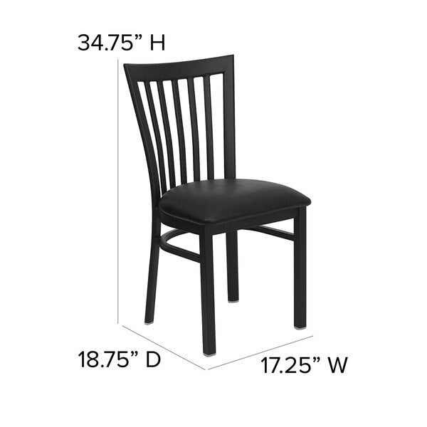 Black School House Back Metal Restaurant Chair, Black Vinyl Seat, PK2