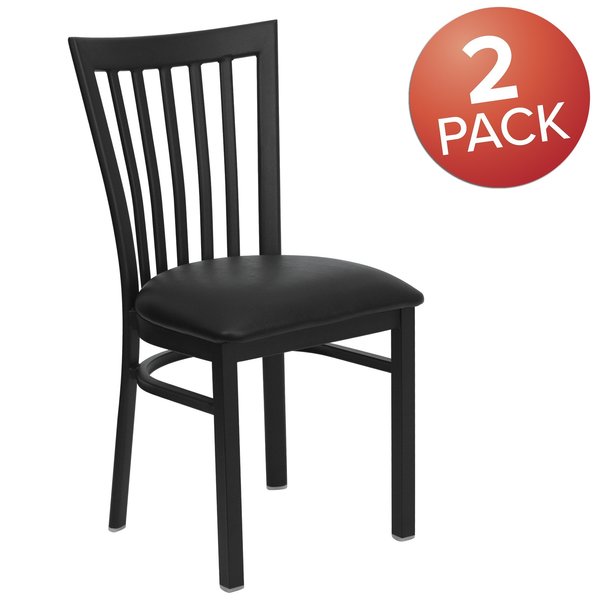 Black School House Back Metal Restaurant Chair, Black Vinyl Seat, PK2