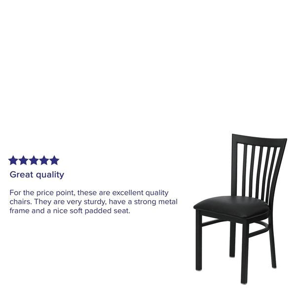 Black School House Back Metal Restaurant Chair, Black Vinyl Seat, PK2