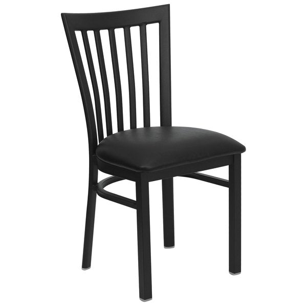 Black School House Back Metal Restaurant Chair, Black Vinyl Seat, PK2
