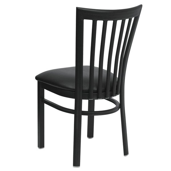 Black School House Back Metal Restaurant Chair, Black Vinyl Seat, PK2
