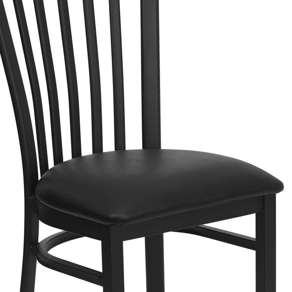 Black School House Back Metal Restaurant Chair, Black Vinyl Seat, PK2