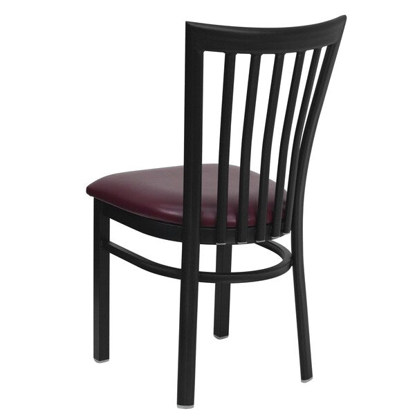 Black School House Back Metal Restaurant Chair, Burgundy Vinyl Seat, PK2