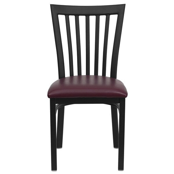 Black School House Back Metal Restaurant Chair, Burgundy Vinyl Seat, PK2