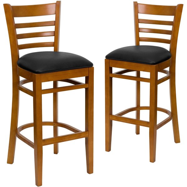 Cherry Wood Stool-Blk Vinyl