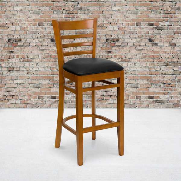 Cherry Wood Stool-Blk Vinyl