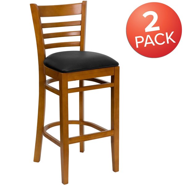 Cherry Wood Stool-Blk Vinyl