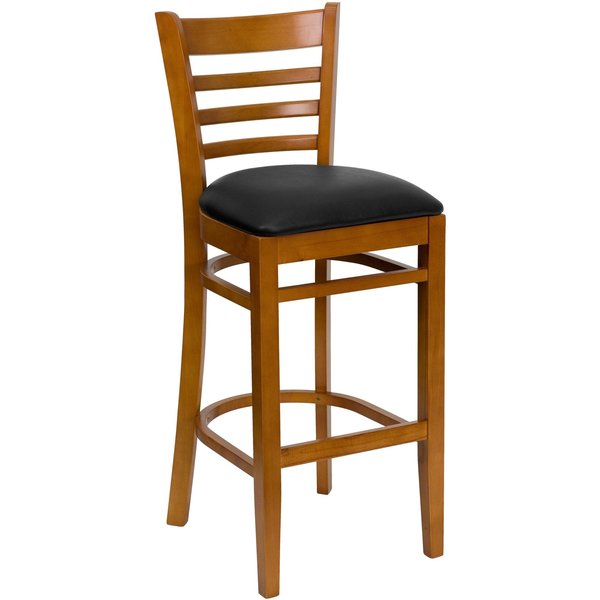 Cherry Wood Stool-Blk Vinyl
