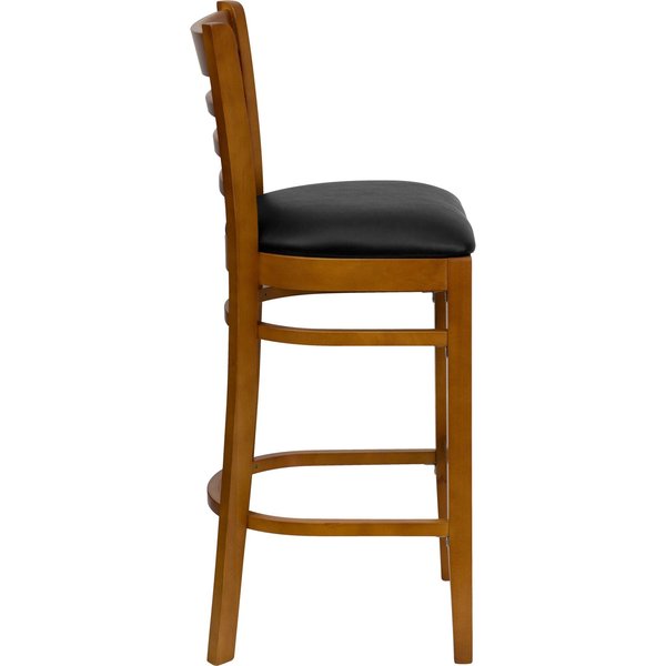 Cherry Wood Stool-Blk Vinyl