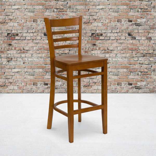 HERCULES Series Ladder Back Cherry Wood Restaurant Barstool