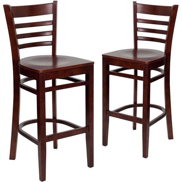 HERCULES Series Ladder Back Mahogany Wood Restaurant Barstool