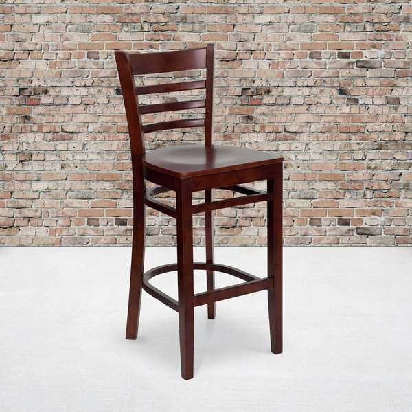 HERCULES Series Ladder Back Mahogany Wood Restaurant Barstool