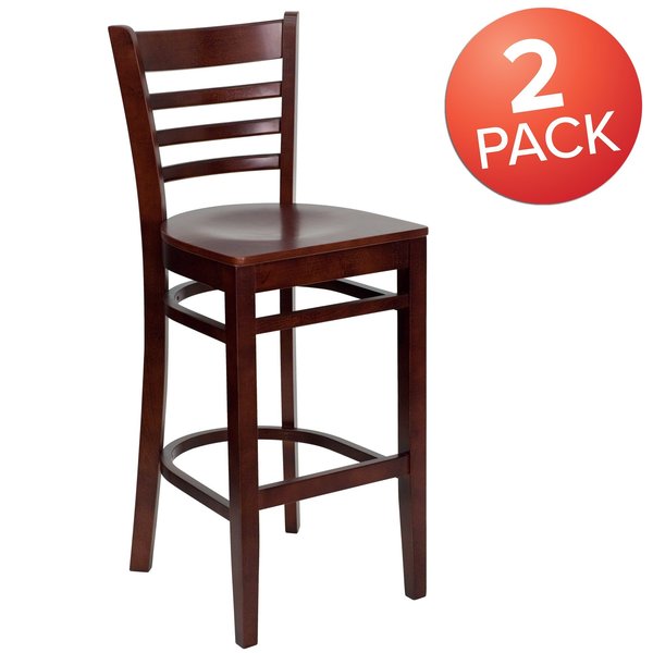 HERCULES Series Ladder Back Mahogany Wood Restaurant Barstool