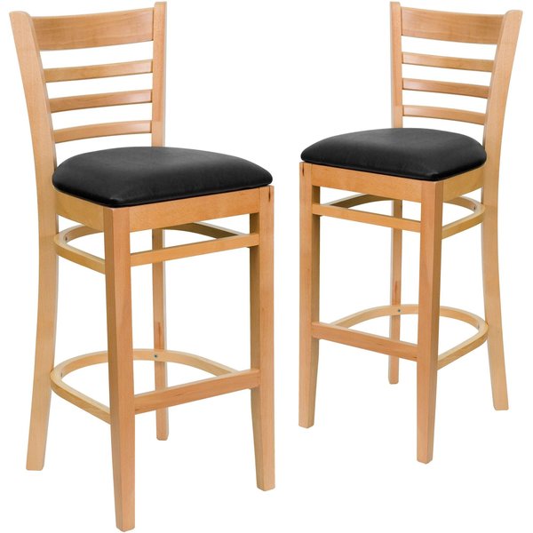 Natural Wood Stool-Blk Vinyl