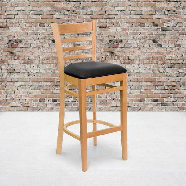Natural Wood Stool-Blk Vinyl