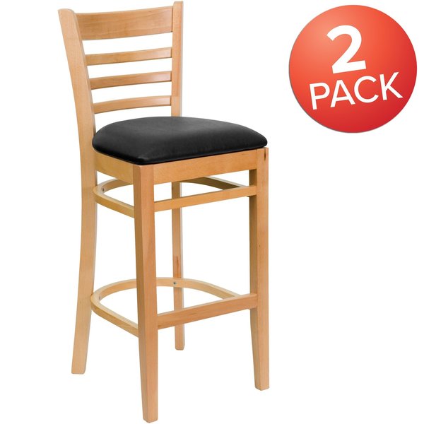 Natural Wood Stool-Blk Vinyl