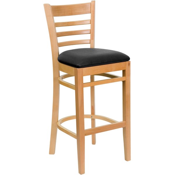 Natural Wood Stool-Blk Vinyl