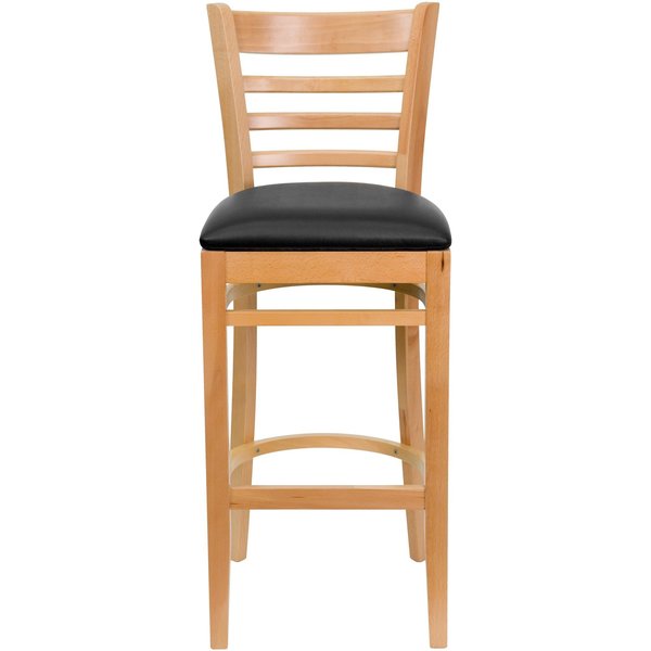Natural Wood Stool-Blk Vinyl