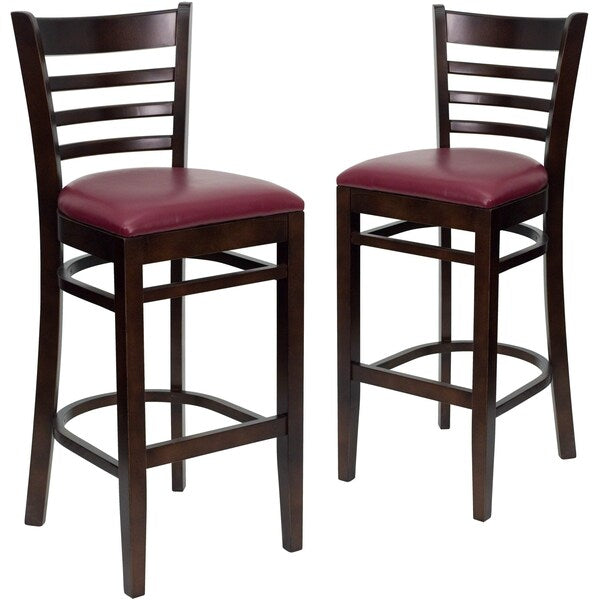 Walnut Wood Stool-Burg Vinyl