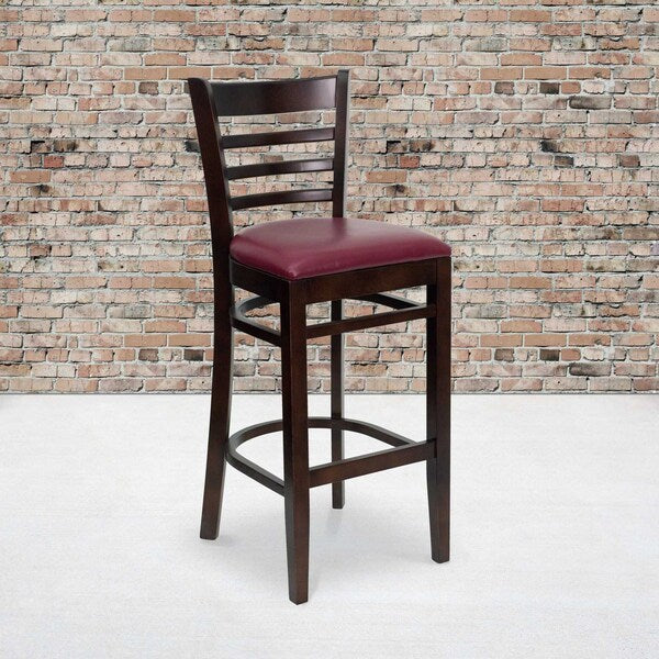 Walnut Wood Stool-Burg Vinyl