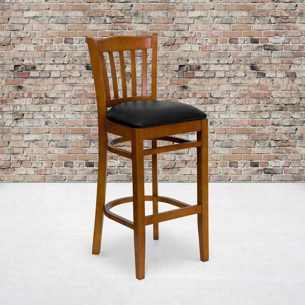 Cherry Wood Stool-Blk Vinyl