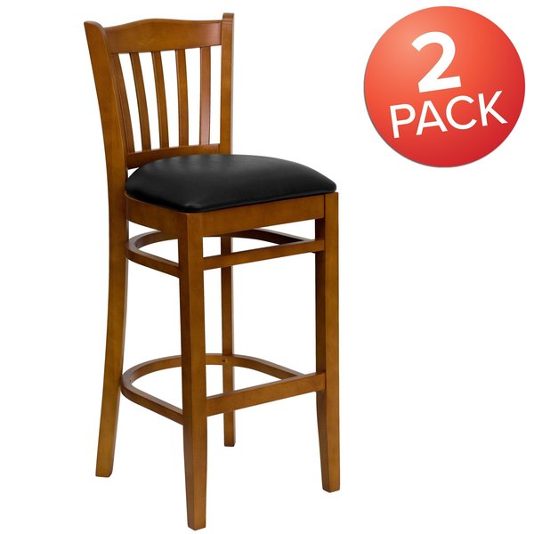 Cherry Wood Stool-Blk Vinyl