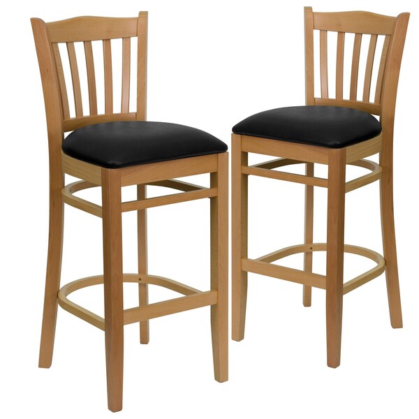 Natural Wood Stool-Blk Vinyl