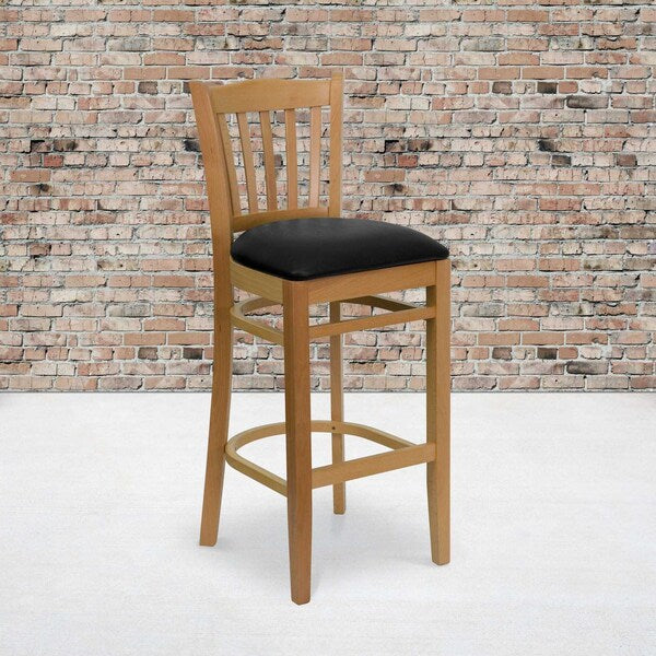 Natural Wood Stool-Blk Vinyl