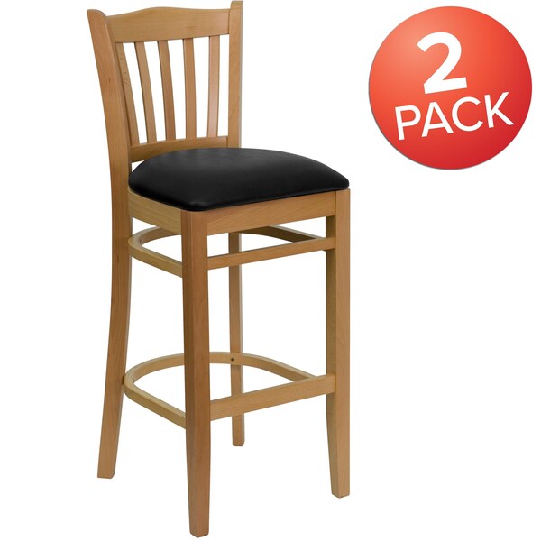 Natural Wood Stool-Blk Vinyl