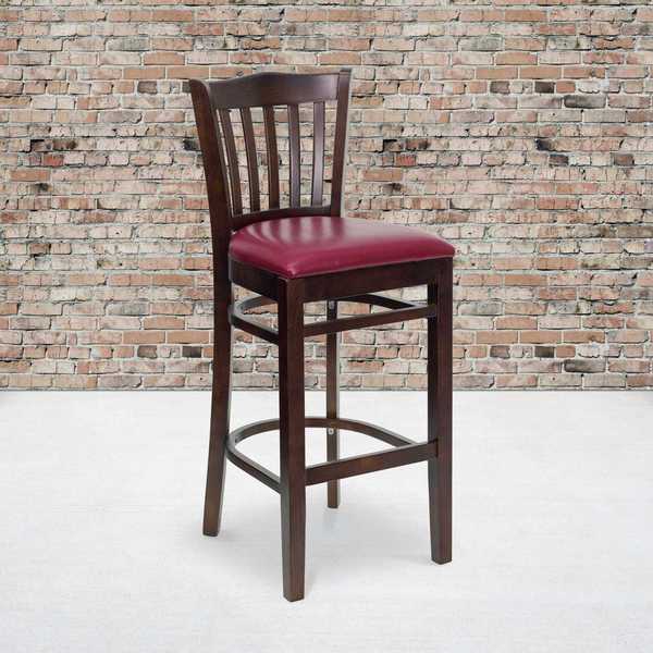 Walnut Wood Stool-Burg Vinyl