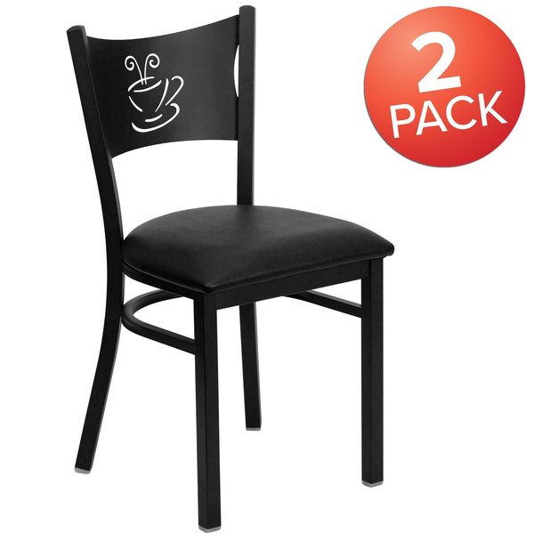 Black Coffee Back Metal Restaurant Chair, Black Vinyl Seat, PK2