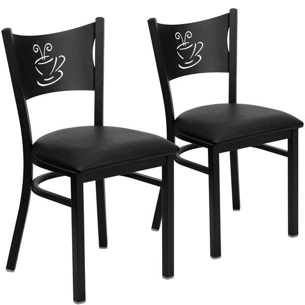 Black Coffee Back Metal Restaurant Chair, Black Vinyl Seat, PK2