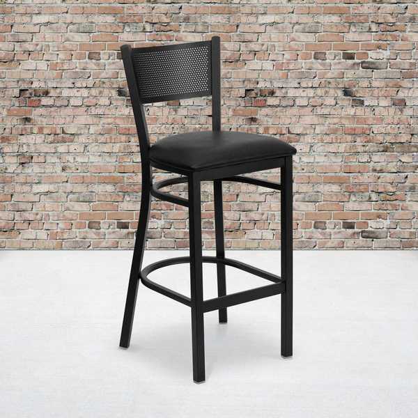 Black Grid Stool-Black Seat