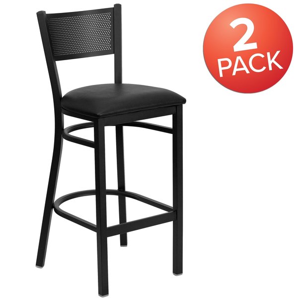 Black Grid Stool-Black Seat
