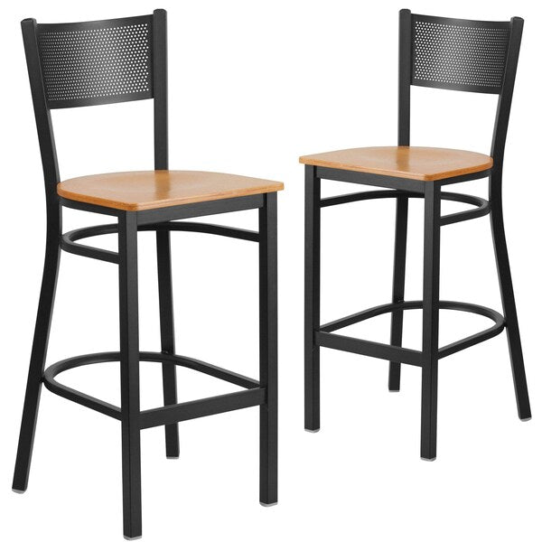 Black Grid Stool-Nat Seat