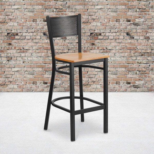 Black Grid Stool-Nat Seat