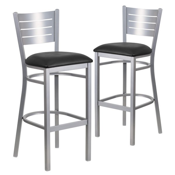 Silver Slat Stool-Black Seat