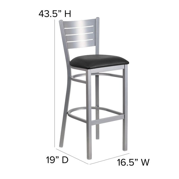 Silver Slat Stool-Black Seat