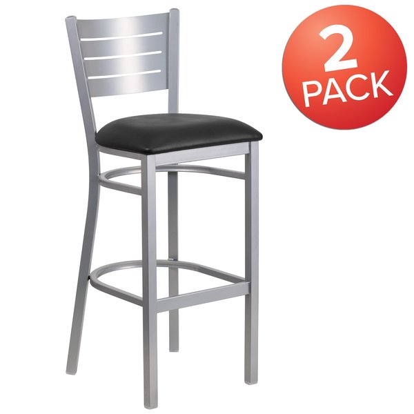 Silver Slat Stool-Black Seat